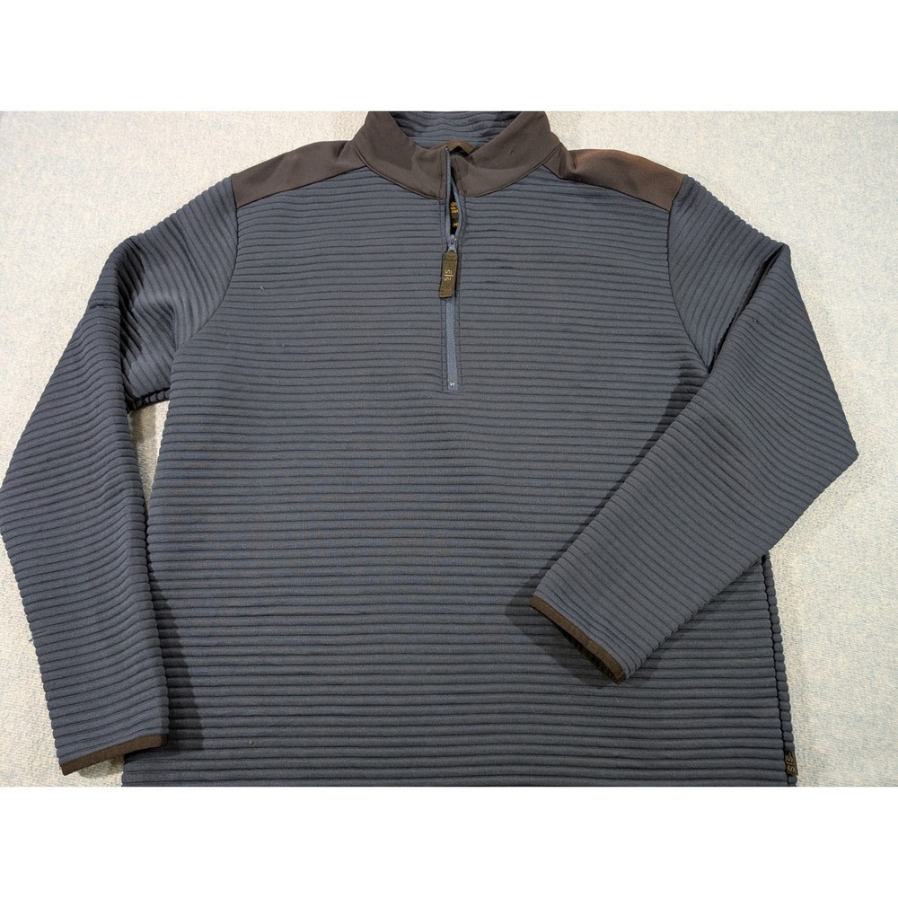 STS Ranchwear Mens XL Blue Ribbed 1/4 Zip Pullover Shoulder Panels Performance